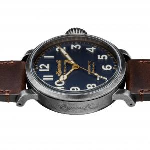 Ingersoll DISCOVERY I04803 Mens The Linden Movement Automatic Case Stainless Steel Dial Blue Strap Leather Brown Matt