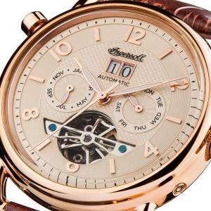 Ingersoll I00901 Mens Watch The New England Automatic Stainless Steel Polished Dial Cream Strap Strap  Color  Brown