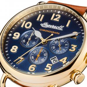Ingersoll I03501 Mens Watch The Trenton Quartz Stainless Steel Polished Dial Blue Strap Strap  Color  Tan